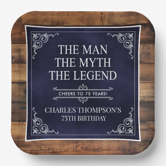 The Man The Myth The Legend 75th Birthday Paper Plates (Front)