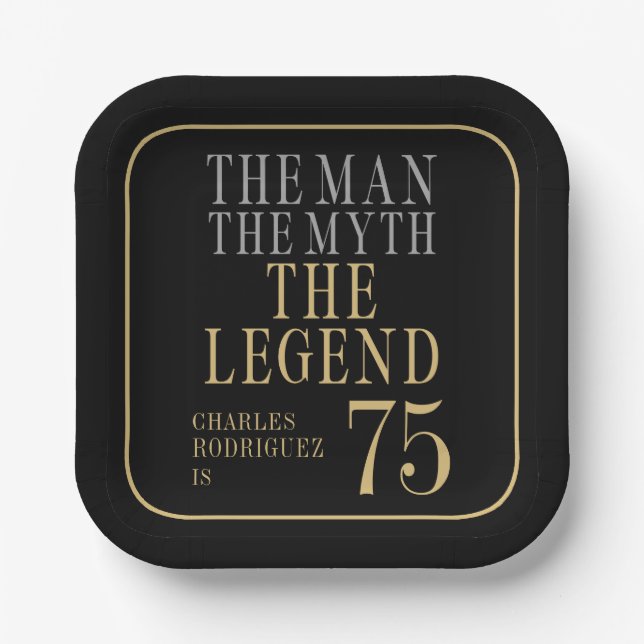 The Man The Myth The Legend 75th Birthday Paper Plates (Front)