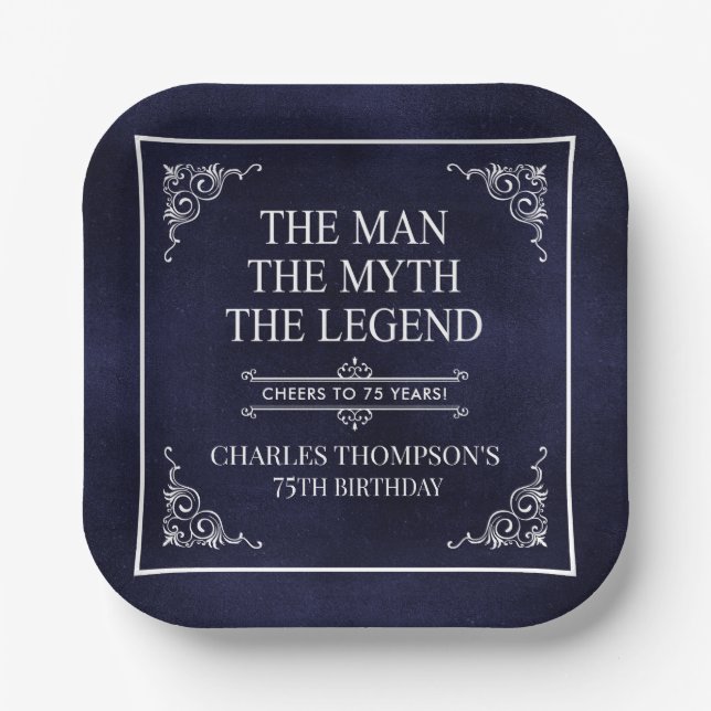 The Man The Myth The Legend 75th Birthday Paper Plates (Front)