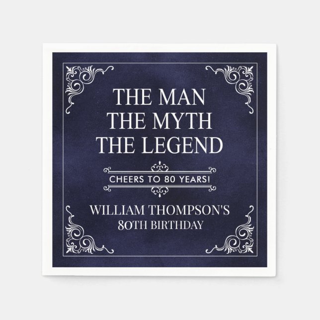 The Man The Myth The Legend 80th Birthday Blue Napkins (Front)