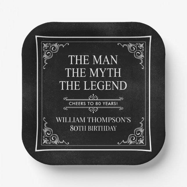 The Man The Myth The Legend 80th Birthday Paper Plates (Front)