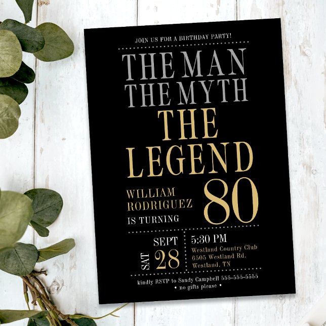 The Man The Myth The Legend 80th Birthday Party Invitation (Creator Uploaded)