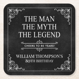 The Man The Myth The Legend 80th Birthday Square Paper Coaster