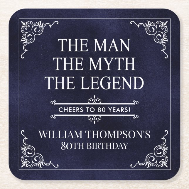 The Man The Myth The Legend 85th Birthday Square Paper Coaster (Front)
