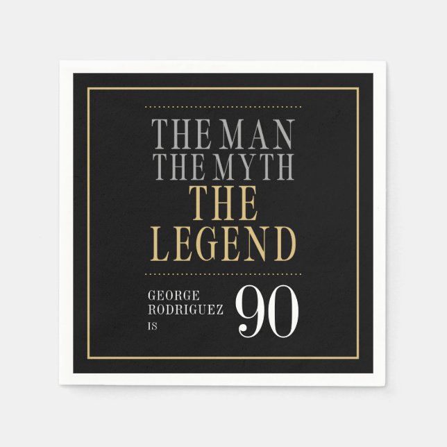 The Man The Myth The Legend 90th Birthday Napkins (Front)