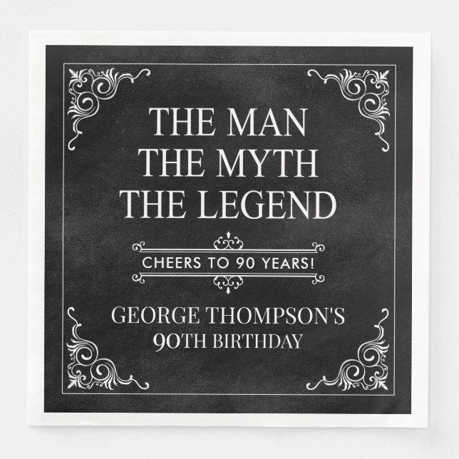 The Man The Myth The Legend 90th Birthday Paper Dinner Napkins (Front)
