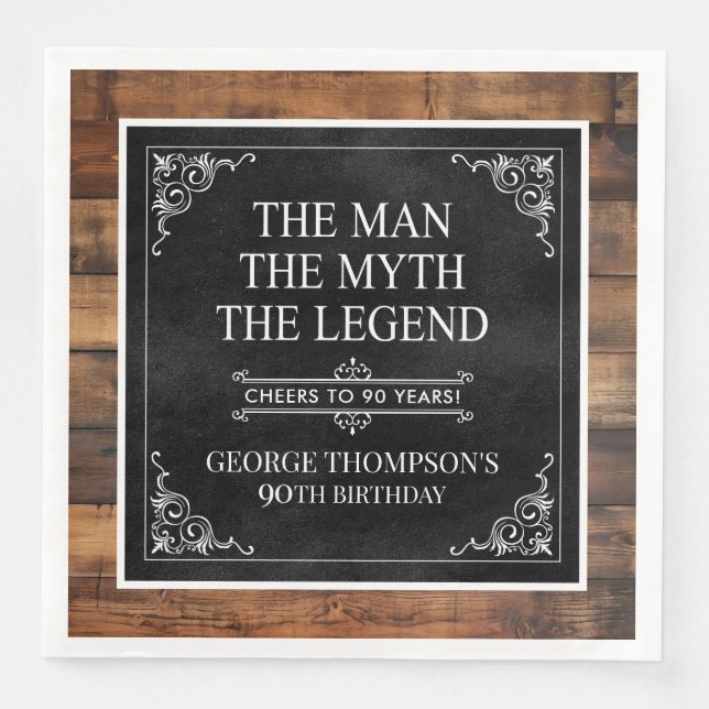 The Man The Myth The Legend 90th Birthday Paper Dinner Napkins (Front)