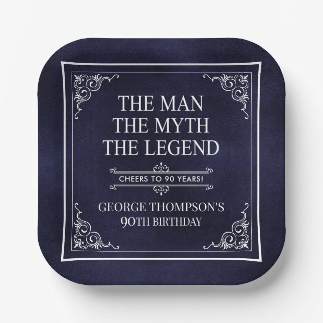 The Man The Myth The Legend 90th Birthday Paper Plates (Front)