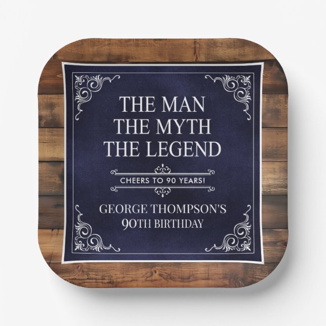 The Man The Myth The Legend 90th Birthday Paper Plates (Front)