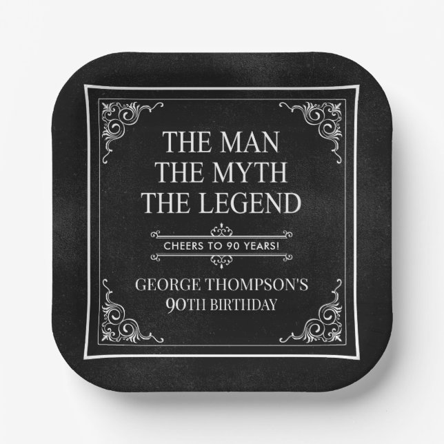 The Man The Myth The Legend 90th Birthday Paper Plates (Front)