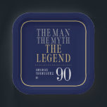 The Man The Myth The Legend 90th Birthday Paper Plates<br><div class="desc">His life has been a great adventure! These fabulous navy blue men's 90th birthday 7" square paper plates that say "The Man The Myth The Legend" in a classic font in silver and gold are perfect for celebrating the man in your life's 90th birthday. These plates are trendy, stylish, modern...</div>