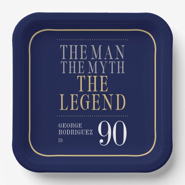 The Man The Myth The Legend 90th Birthday Paper Plates (Front)