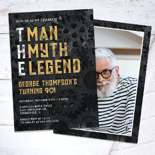 The Man The Myth The Legend 90th Photo Birthday Invitation