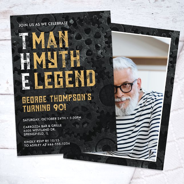 The Man The Myth The Legend 90th Photo Birthday Invitation (Creator Uploaded)