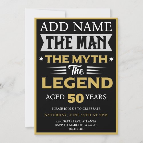 The Man The Myth The Legend Birthday Party  Invitation