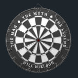 "The man, the myth, the legend" | Dark Gray Dart Board<br><div class="desc">Great gift for guys. 2-color dartboard (customizable colors) with the curved text on top: "THE MYTH" "THE MAN" "THE LEGEND" separated by diamond symbols. Curved text on the bottom for the name of the recipient.
If you need help with this design,  please email me at help@customandcrafted.com</div>