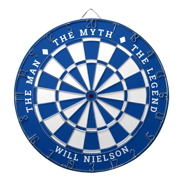 "The man, the myth, the legend" | Deep Blue Dart Board (Front)