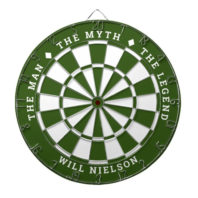 "The man, the myth, the legend" | Forest Green Dart Board (Front)