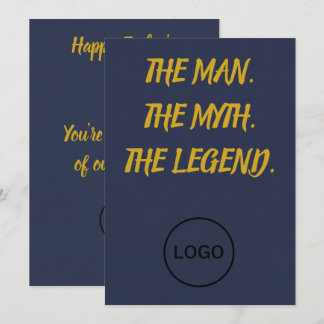 The Man The Myth The Legend Navy Blue Gold Script Holiday Card