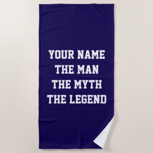 The man the myth the legend personalized navy blue beach towel