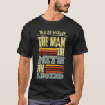The Man, The Myth, The Legend! Personalized  T-Shirt<br><div class="desc">Make any birthday legendary with this customizable tee! Featuring a bold "The Man, The Myth, The Legend" design in black, gold, and white, this shirt lets you personalize it with the guest of honor's name and party details. Perfect for milestone birthdays like 30th, 40th, 50th, and beyond, or any other...</div>