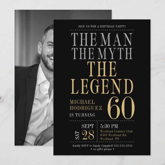 The Man The Myth The Legend Photo 60th Birthday Invitation | Zazzle