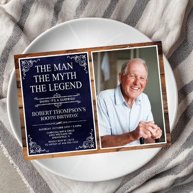 The Man The Myth The Legend Surprise 100 Birthday Invitation (Creator Uploaded)