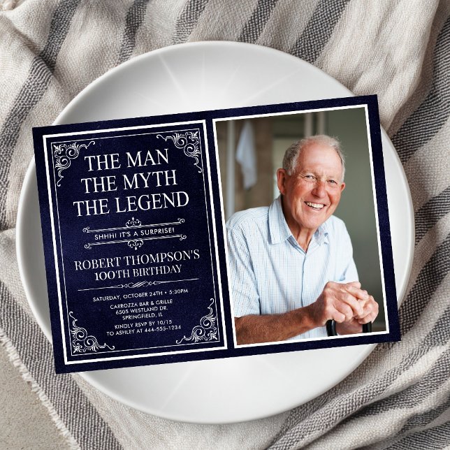 The Man The Myth The Legend Surprise 100 Birthday Invitation (Creator Uploaded)