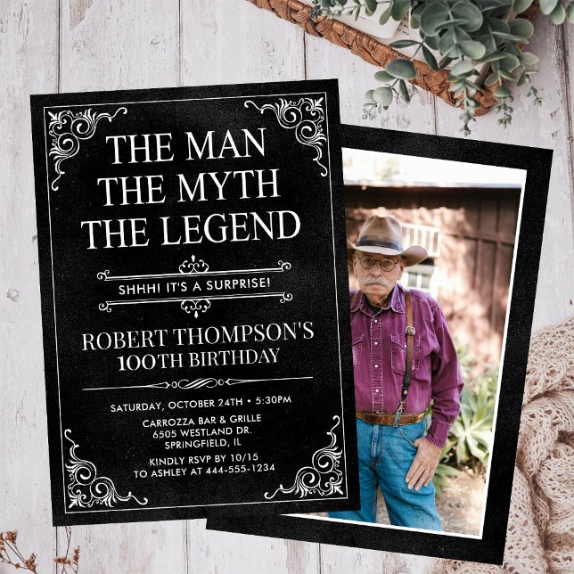 The Man The Myth The Legend Surprise 100 Birthday Invitation (Creator Uploaded)