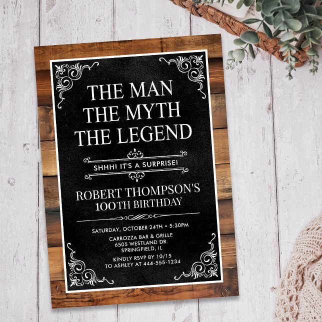 The Man The Myth The Legend Surprise 100 Birthday Invitation (Creator Uploaded)