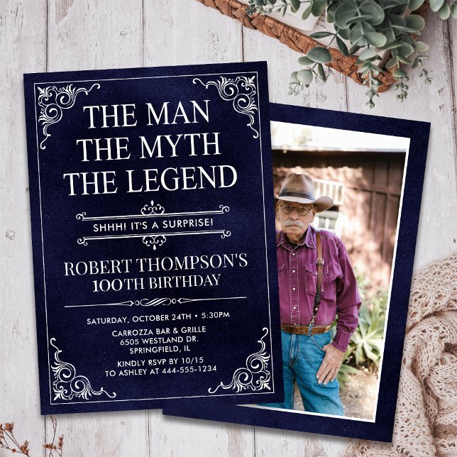 The Man The Myth The Legend Surprise 100 Birthday Invitation (Creator Uploaded)