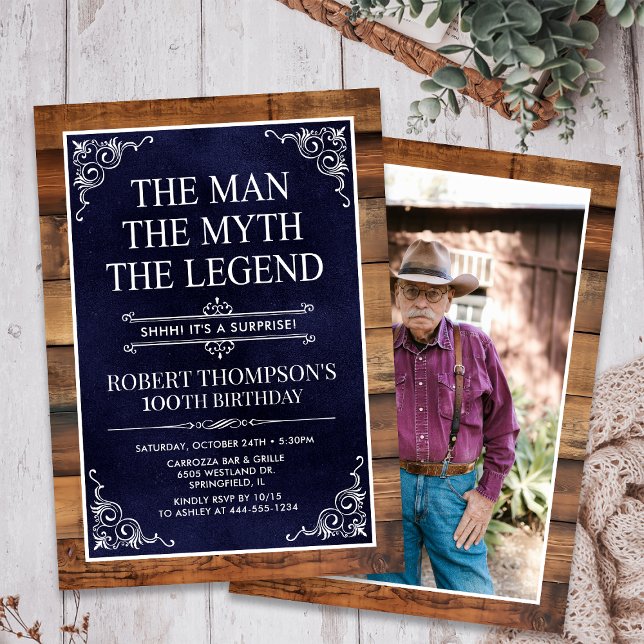 The Man The Myth The Legend Surprise 100 Birthday Invitation (Creator Uploaded)
