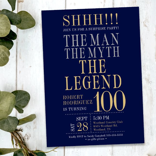 The Man The Myth The Legend Surprise 100 Birthday Invitation (Creator Uploaded)