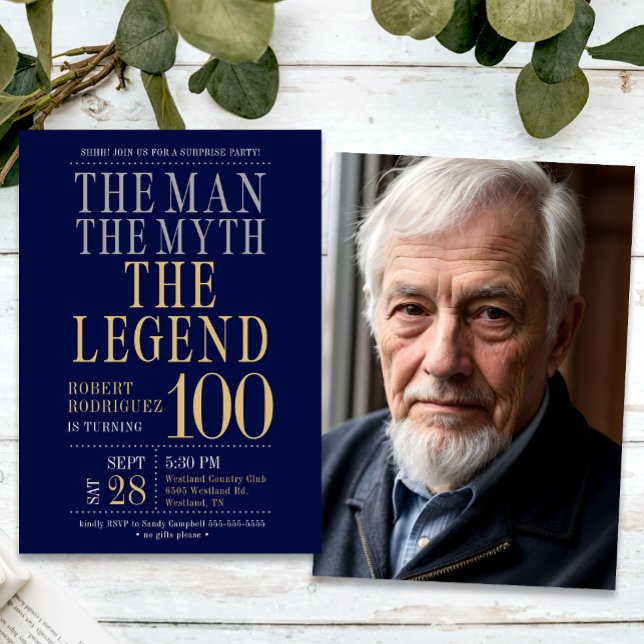The Man The Myth The Legend Surprise 100 Birthday  Invitation (Creator Uploaded)