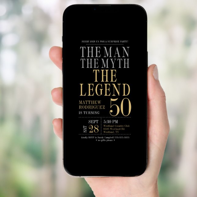The Man The Myth The Legend Surprise 50th Birthday Invitation (Front Digital)