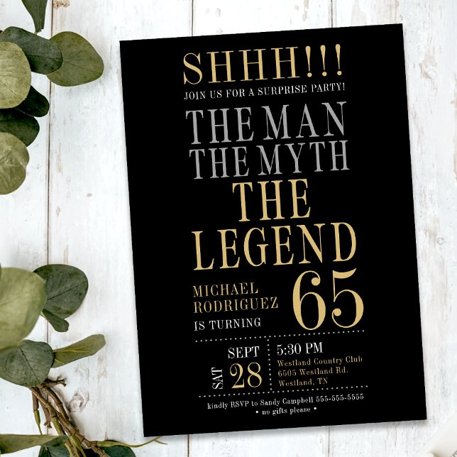 The Man The Myth The Legend Surprise 65th Birthday Invitation (Creator Uploaded)