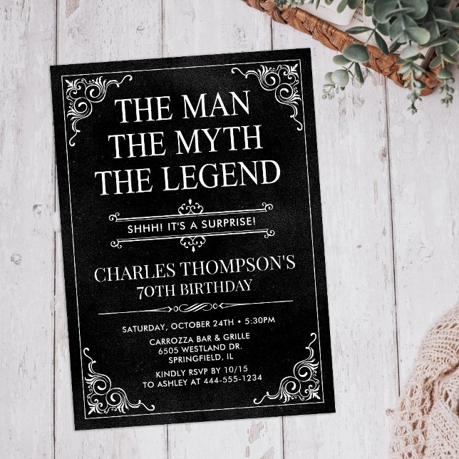 The Man The Myth The Legend Surprise 70th Birthday Invitation (Creator Uploaded)