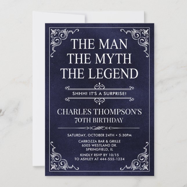 The Man The Myth The Legend Surprise 70th Birthday Invitation (Front)