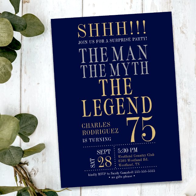 The Man The Myth The Legend Surprise 75th Birthday Invitation (Creator Uploaded)