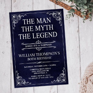 The Man The Myth The Legend Surprise 80th Birthday Invitation