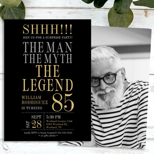 The Man The Myth The Legend Surprise 85th Birthday Invitation (Creator Uploaded)