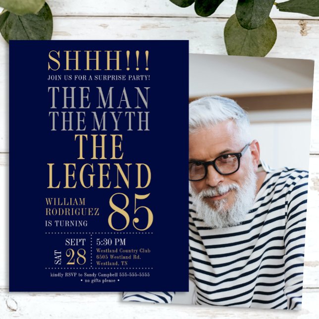 The Man The Myth The Legend Surprise 85th Birthday Invitation (Creator Uploaded)