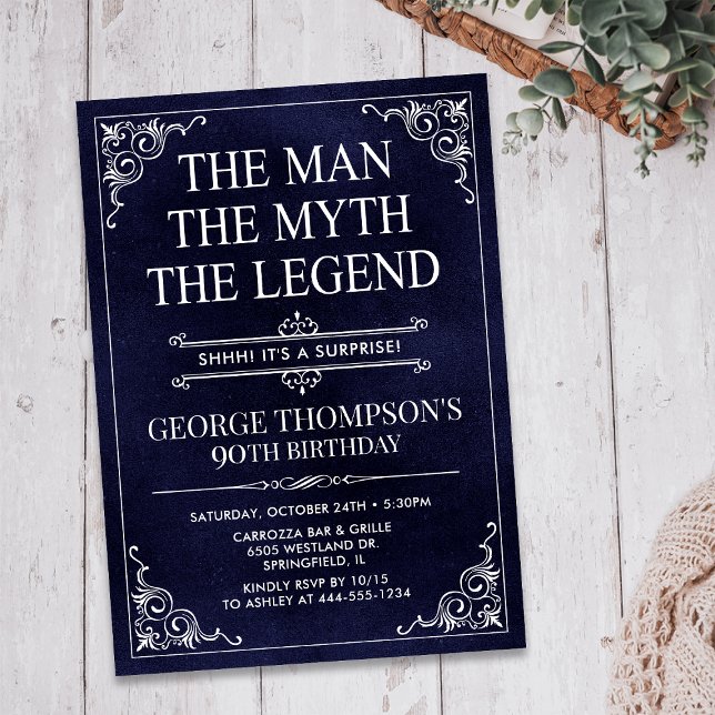 The Man The Myth The Legend Surprise 90th Birthday Invitation (Creator Uploaded)