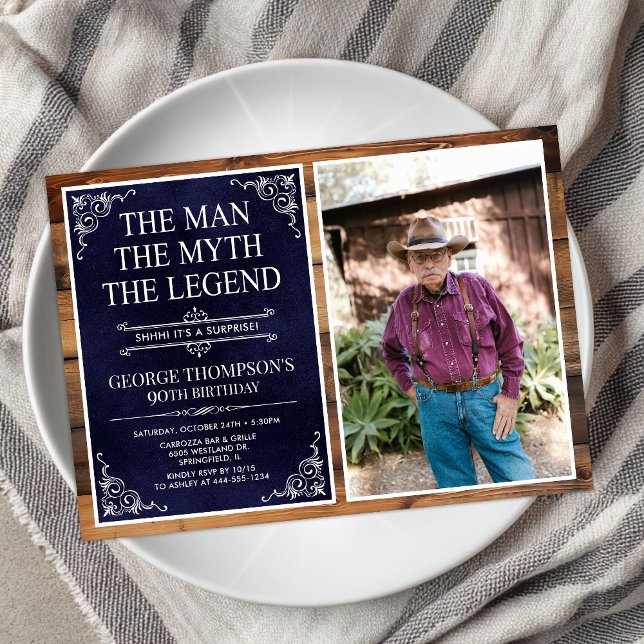 The Man The Myth The Legend Surprise 90th Birthday Invitation (Creator Uploaded)