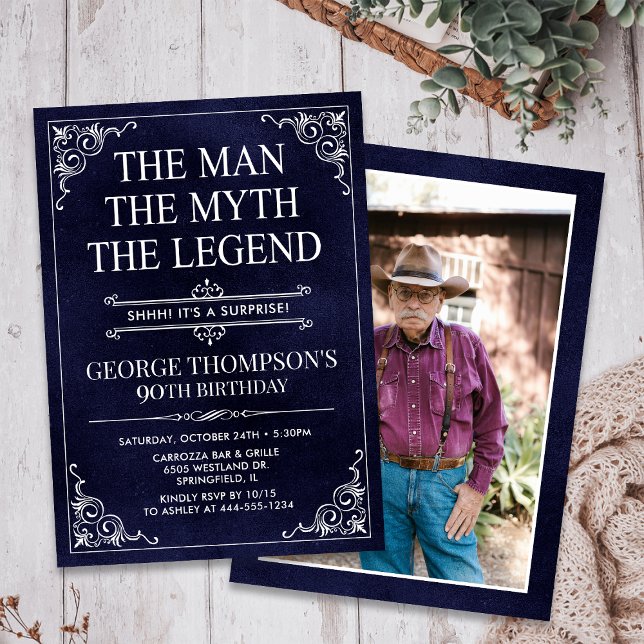 The Man The Myth The Legend Surprise 90th Birthday Invitation (Creator Uploaded)