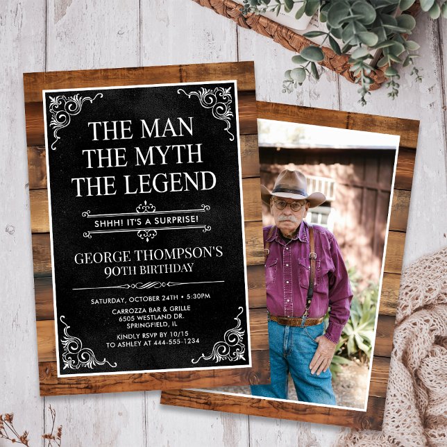 The Man The Myth The Legend Surprise 90th Birthday Invitation (Creator Uploaded)