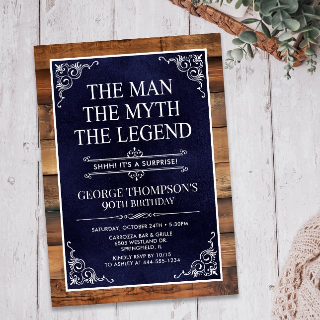 The Man The Myth The Legend Surprise 90th Birthday Invitation (Creator Uploaded)