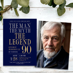 The Man The Myth The Legend Surprise 90th Birthday Invitation