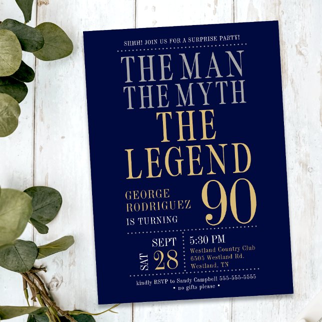 The Man The Myth The Legend Surprise 90th Birthday Invitation (Creator Uploaded)