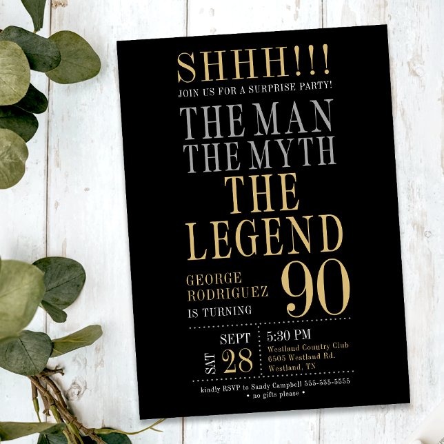 The Man The Myth The Legend Surprise 90th Birthday Invitation (Creator Uploaded)
